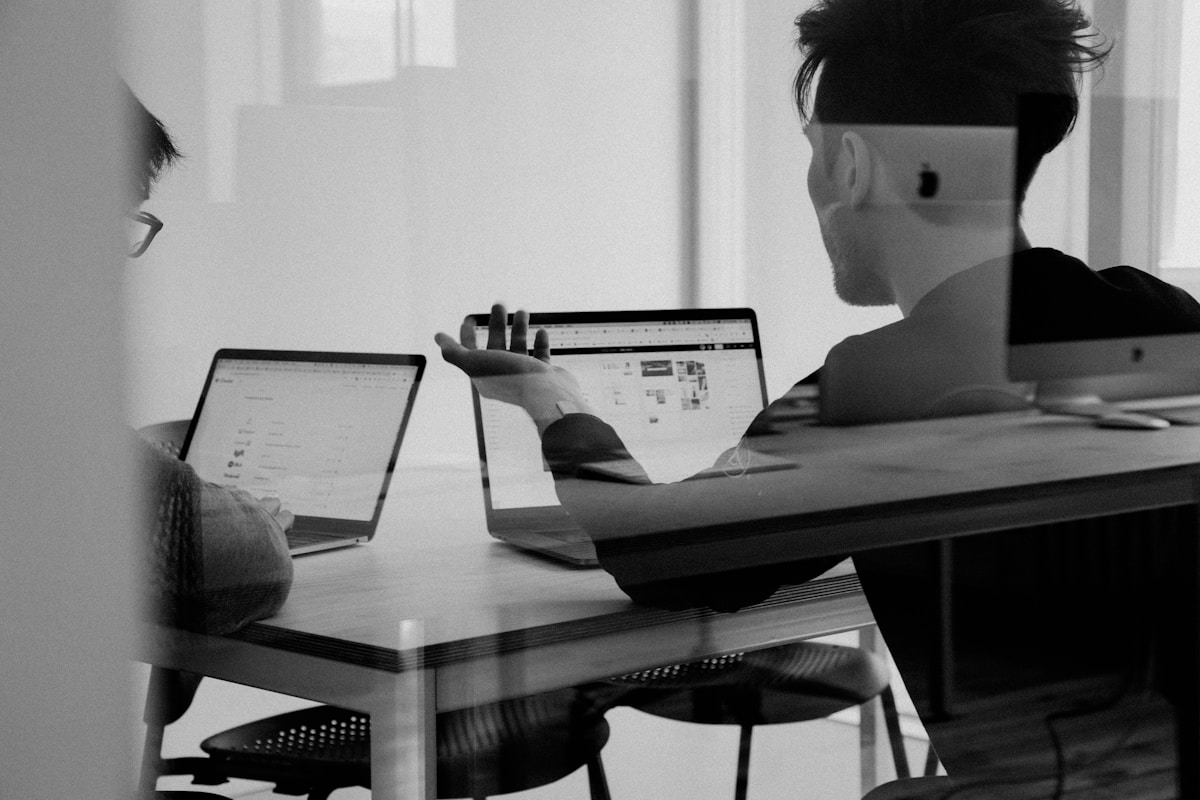 Modern professional workspace with email interface